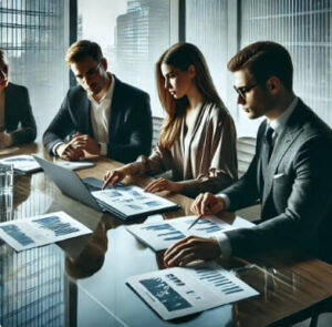 three business people at a table